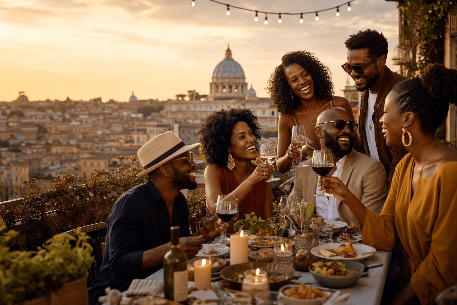 Members gathered for a rooftop dinner
